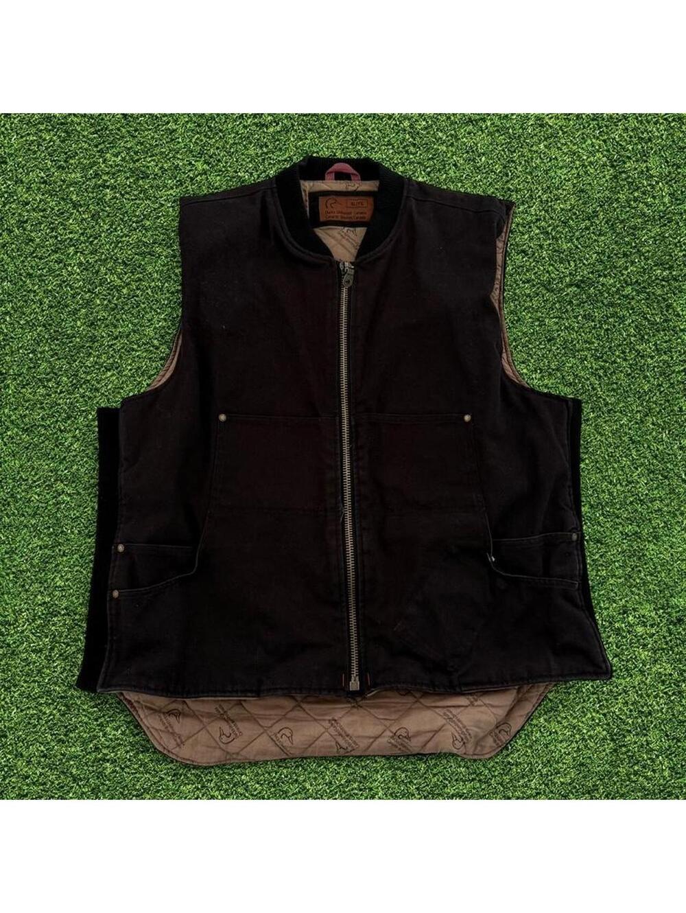 Vintage Ducks Unlimited Brown Black Canvas Hunting Vest Tactical Pockets XL